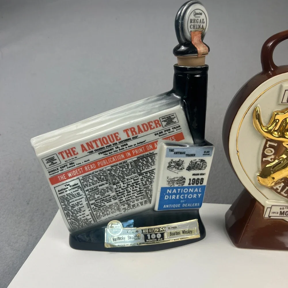 VTG Jim Beam Decanter Lot 3 Ceramic Moose Antique Trader Mozart Barware Kitsch